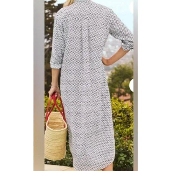 FRANK & EILEEN M Medium Black White Geometric Linen Maxi Rory Shirtdress Dress - Picture 5 of 10